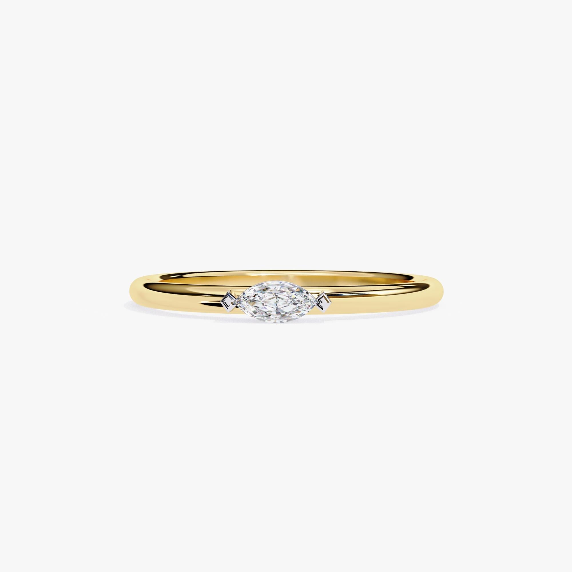 1/10 Ctw, Marquise Diamond Band, 14k Solid Gold, Bezel Diamond Ring, SI GH In New Condition For Sale In New York, NY