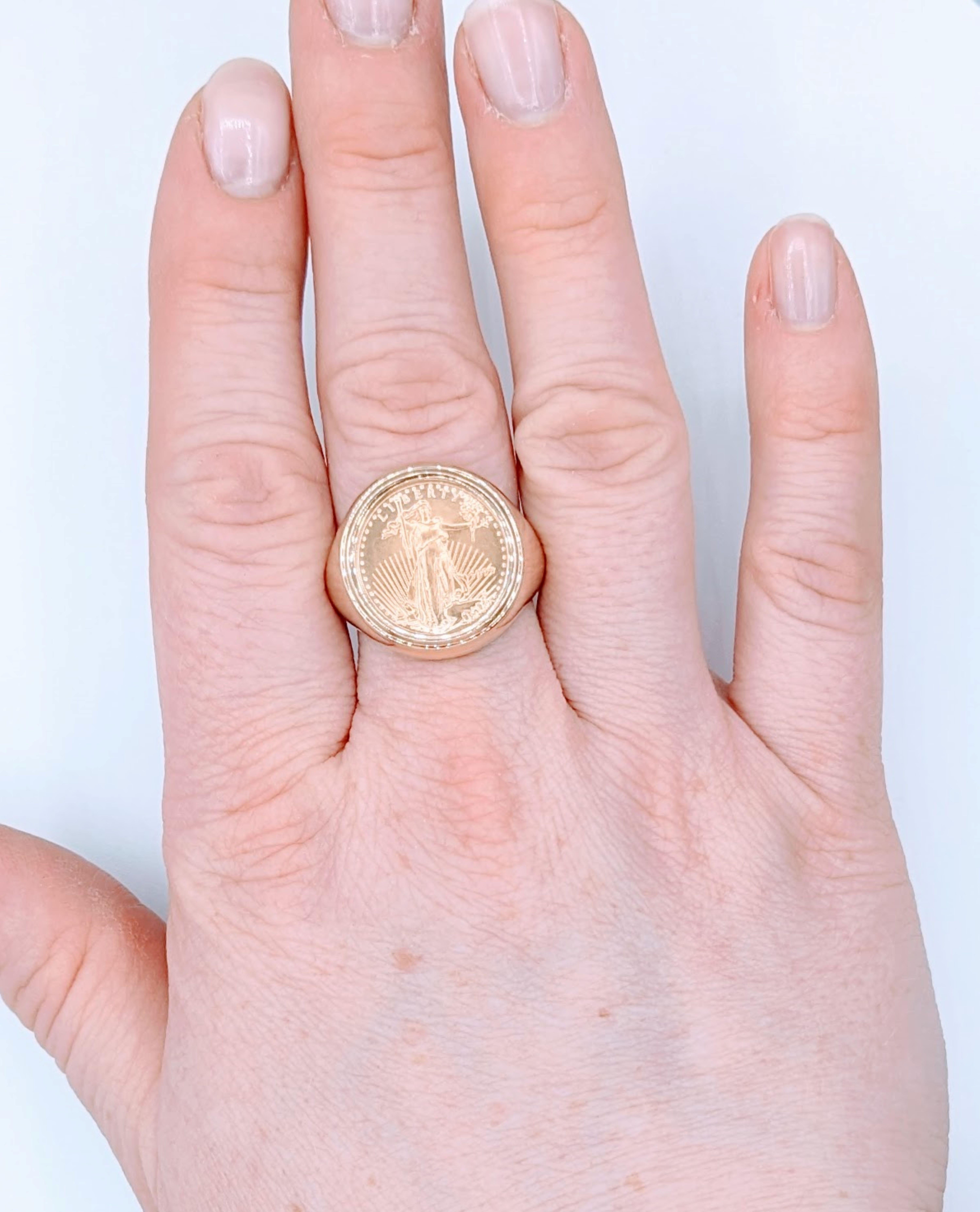 Contemporary 1/10 Gold Eagle Yr. 1999 Coin Ring