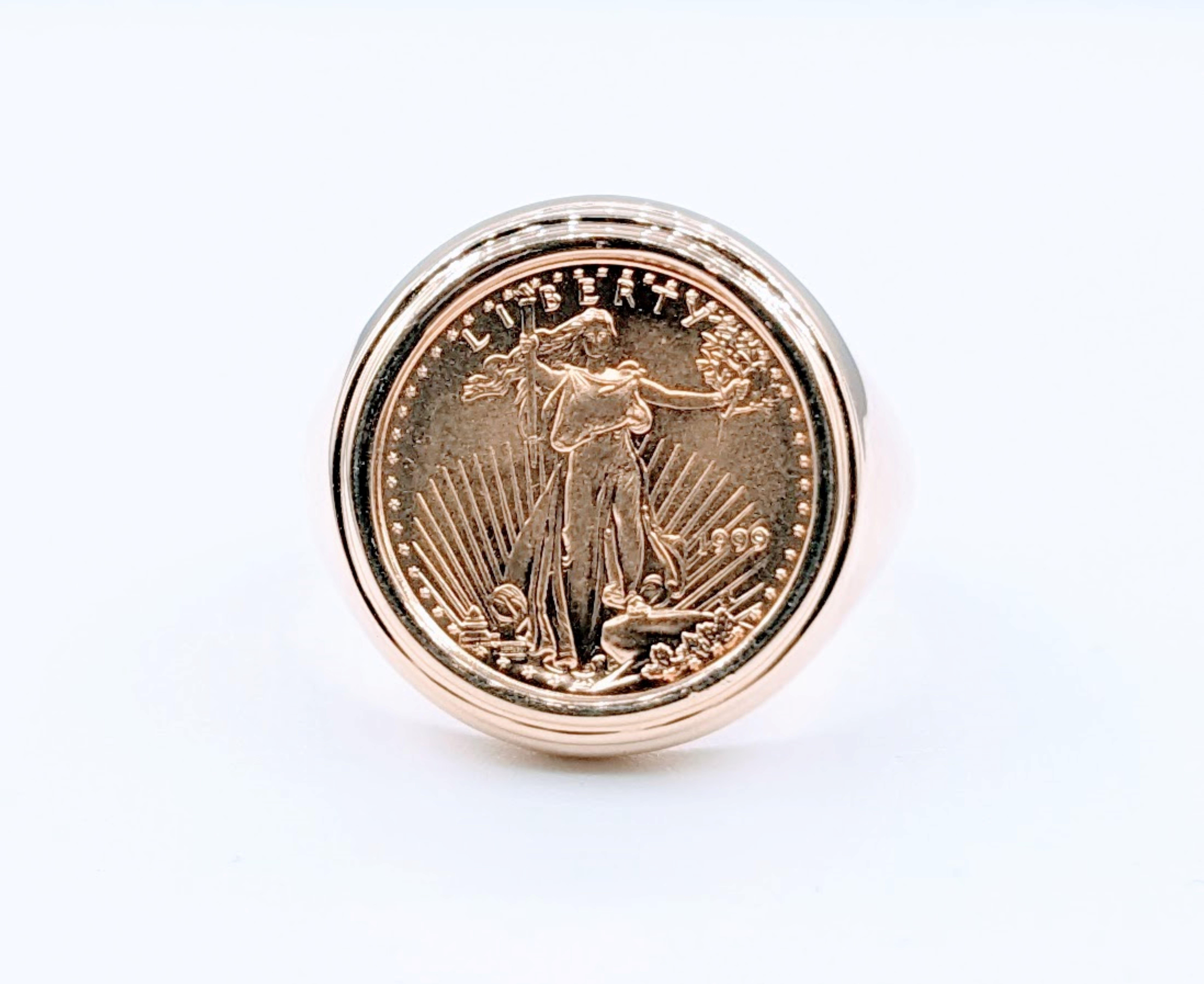 1/10 Gold Eagle Yr. 1999 Coin Ring In New Condition In Bloomington, MN