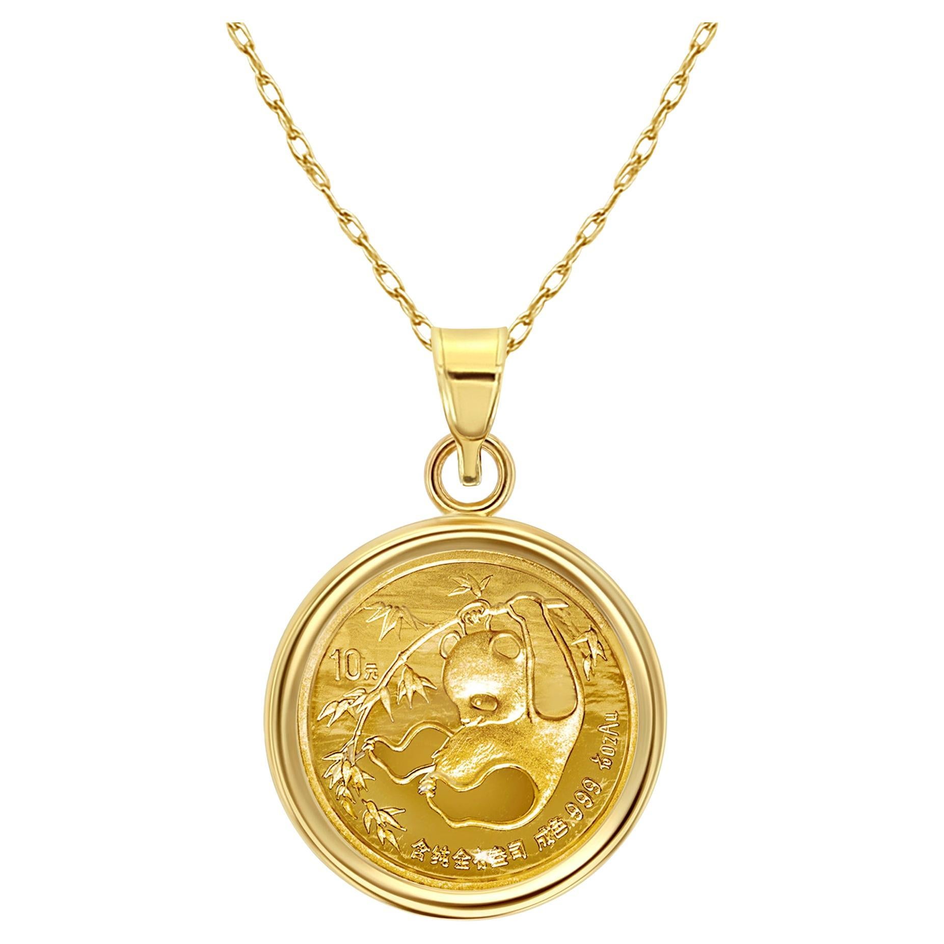 1/10OZ Chinese Panda Gold Coin Bezel Necklace 14k Yellow Gold