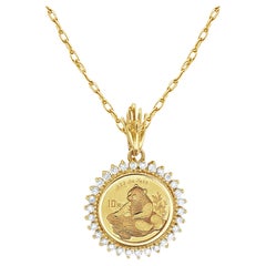 1/10OZ Chinese Panda Gold Coin Diamond Halo Necklace
