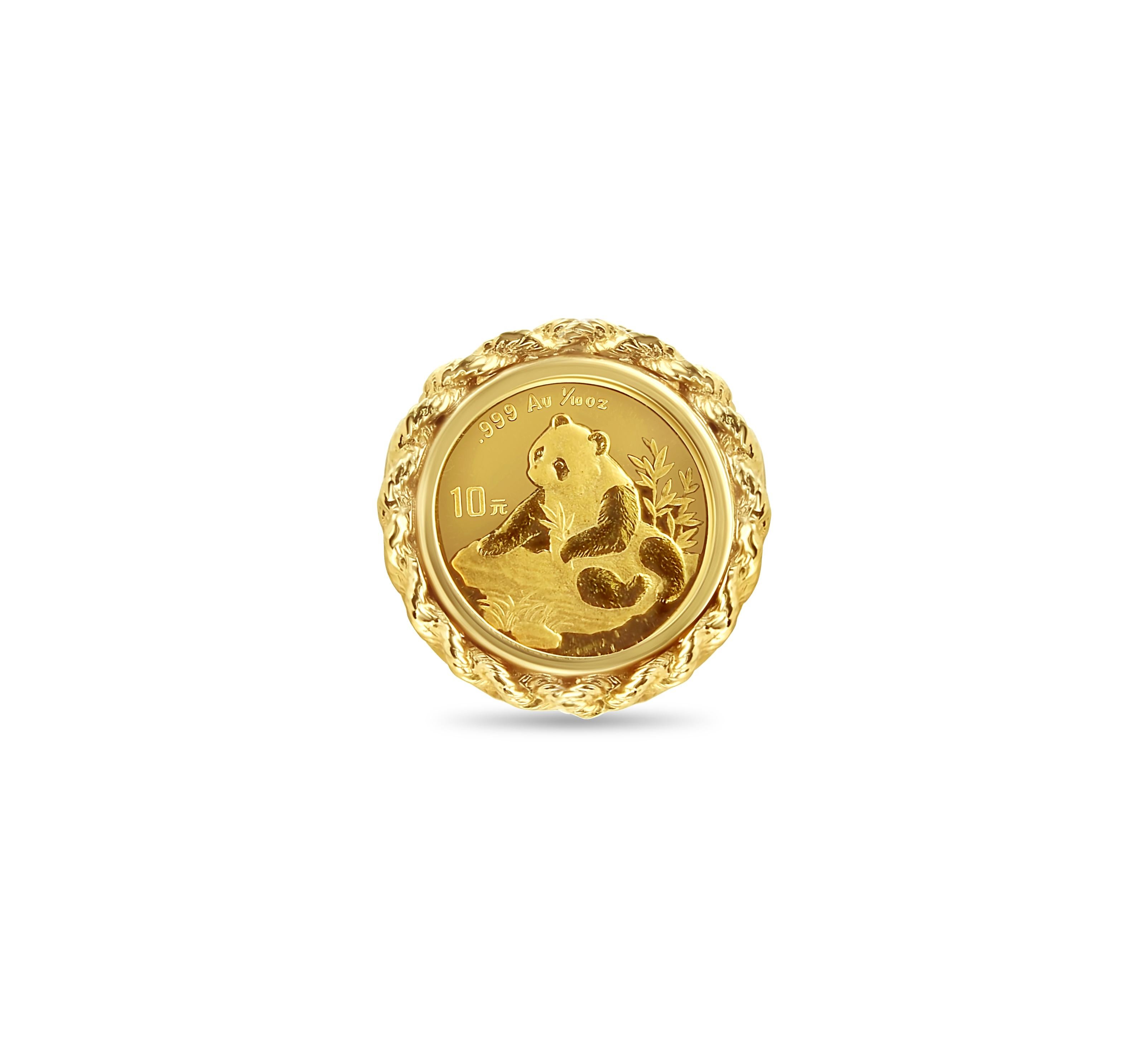 Women's or Men's 1/10OZ Chinese Panda Gold Coin Rope Ring For Sale
