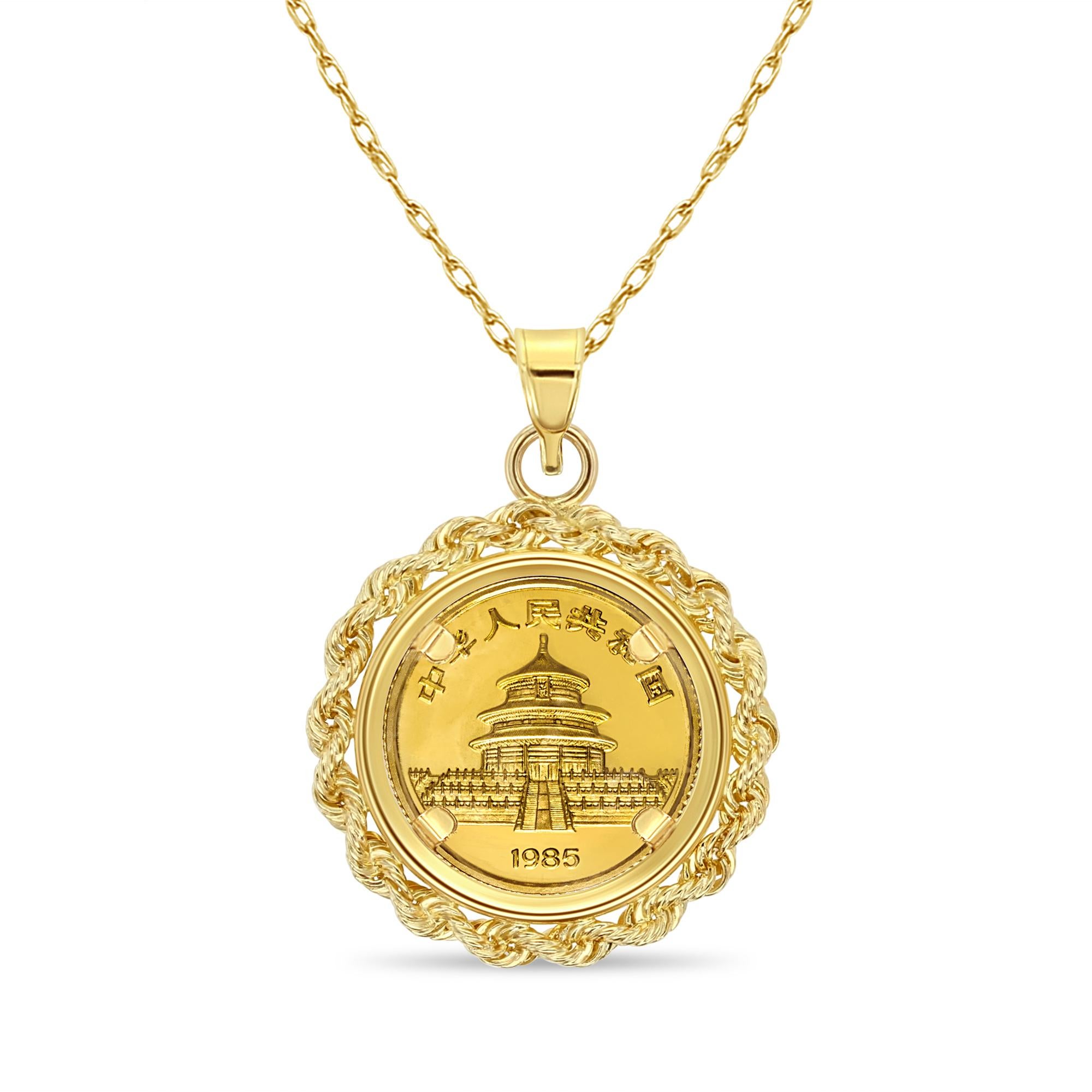 Moneta d'oro con panda cinese da 1/10OZ e collana con castone a corda In condizioni Nuovo in vendita a Sugar Land, TX