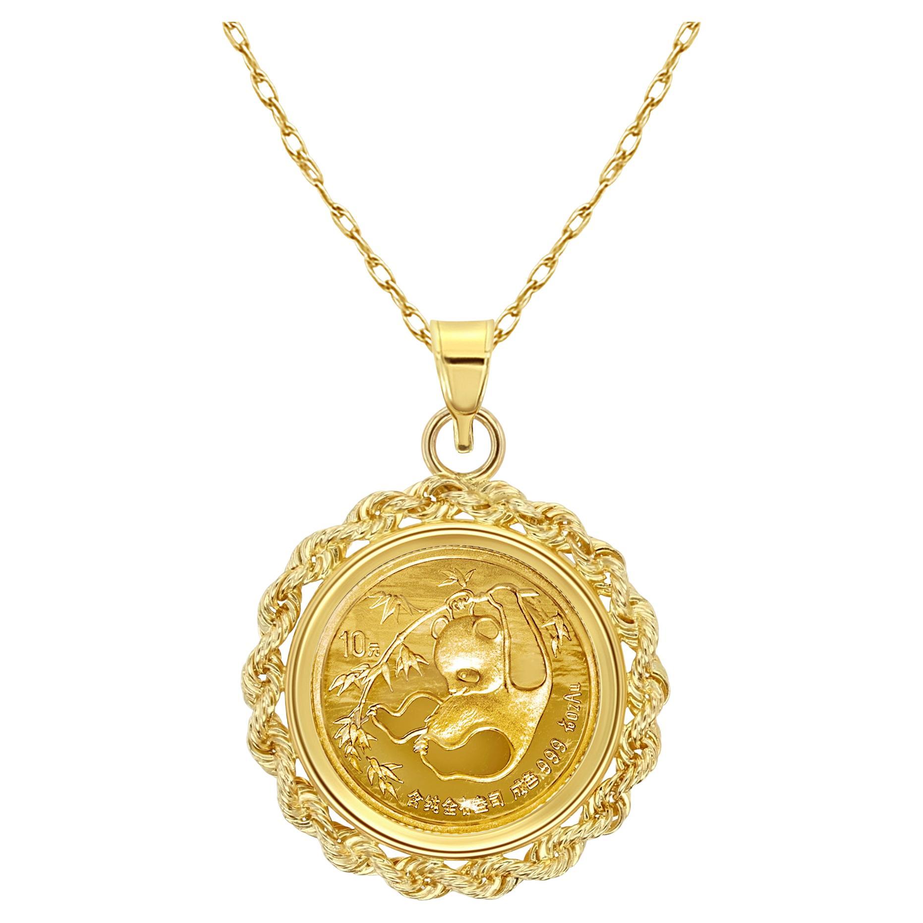 1/10OZ Chinese Panda Gold Coin with Rope Bezel Necklace
