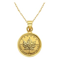 1/10OZ Fine Gold Canadian Maple Leaf Coin Necklace with Polished Bezel