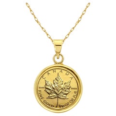 1/10OZ Fine Gold Canadian Maple Leaf Coin Necklace with Polished Bezel
