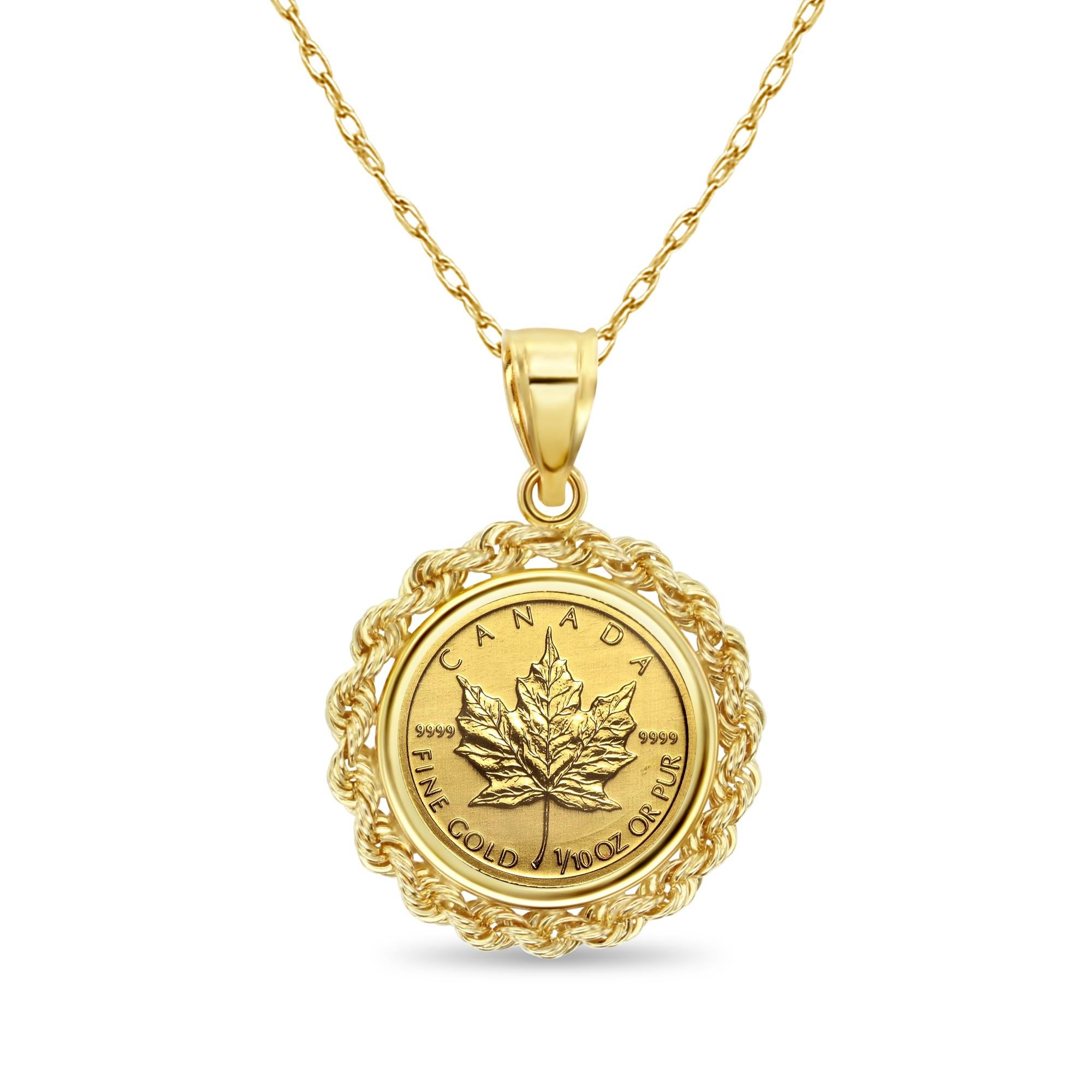 Collana di monete canadesi d'oro fino da 1/10OZ con castone a corda In condizioni Nuovo in vendita a Sugar Land, TX