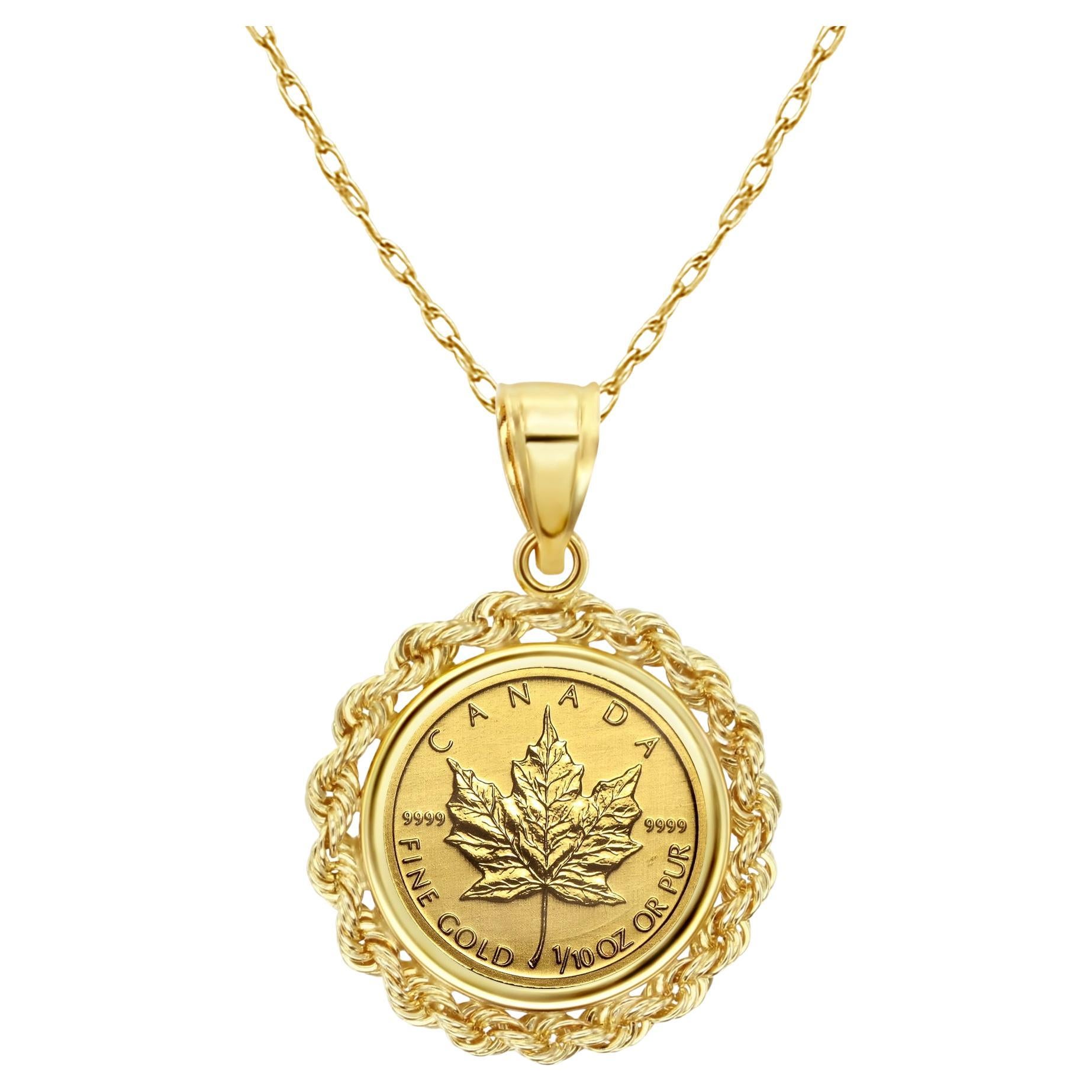 1/10OZ Feingold kanadische Ahornblattmünze-Halskette mit Seil-Lünette aus feinem Gold