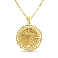 1/10OZ Fine Gold Lady Liberty Medallion Necklace with Diamond& Rope Halo