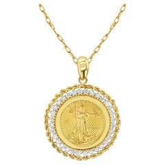 1/10OZ Fine Gold Lady Liberty Medallion Necklace with Diamond& Rope Halo