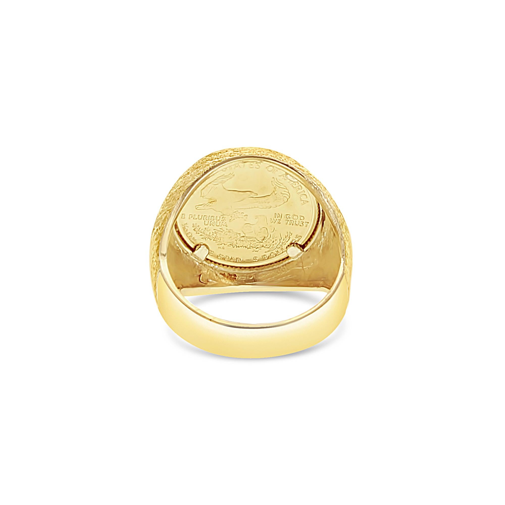Women's or Men's 1/10OZ Lady Liberty American Eagle Coin Ring with Bark Texture For Sale