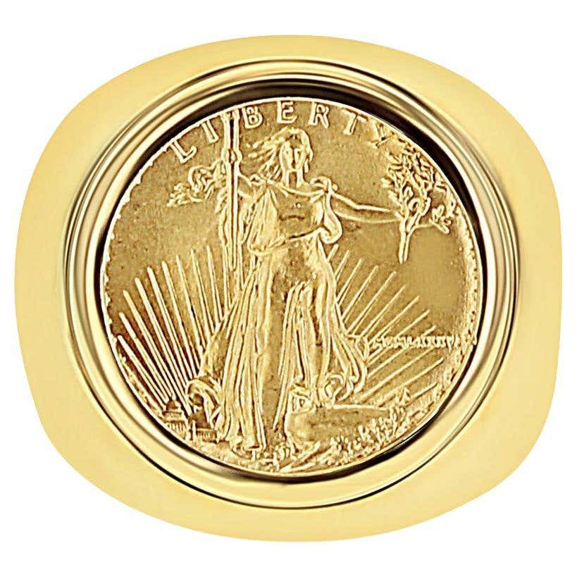 1/10OZ Lady Liberty Diamond Coin Ring with Nugget Band For Sale at ...