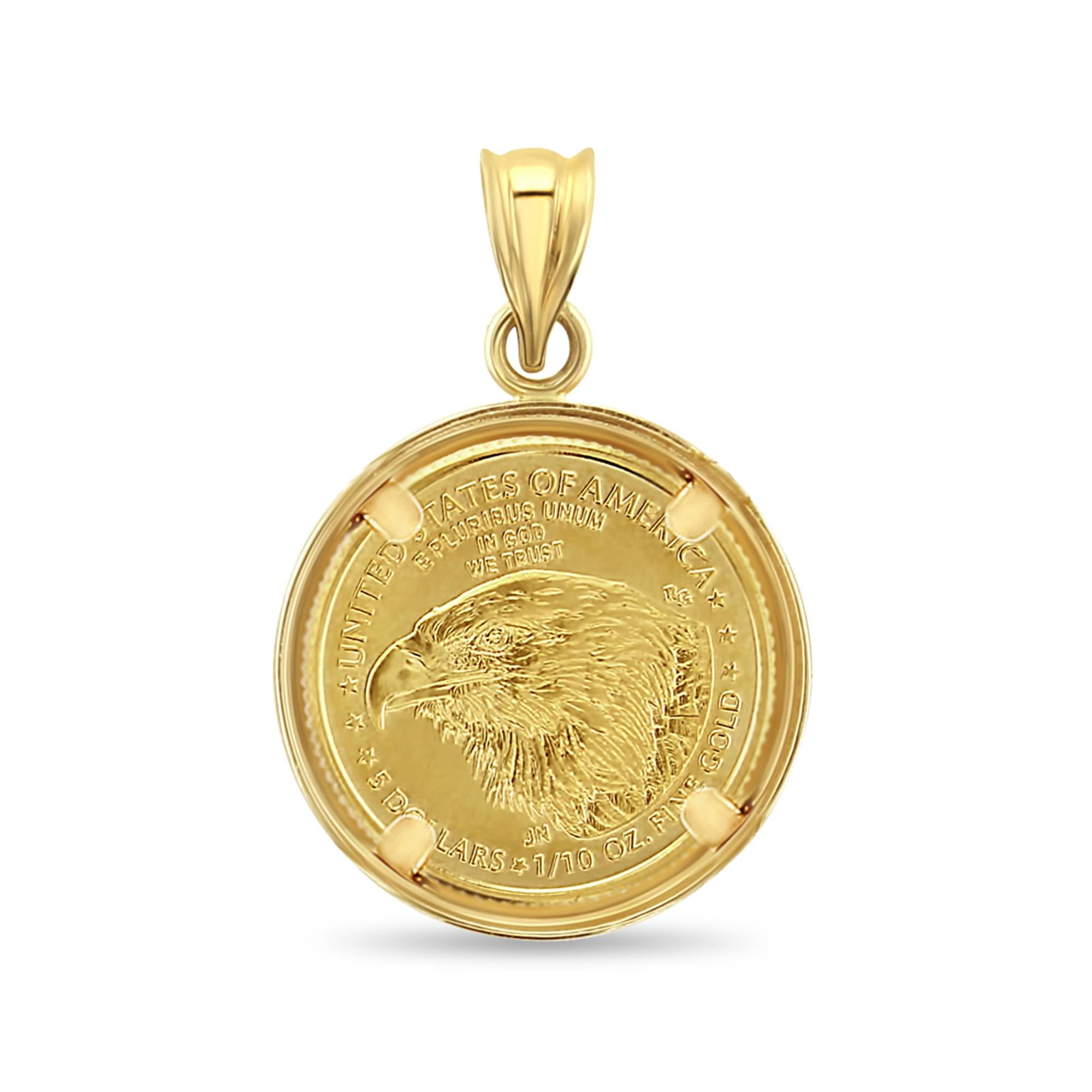 1/10OZ Lady Liberty Coin Necklace with Polished Bezel In New Condition For Sale In Sugar Land, TX