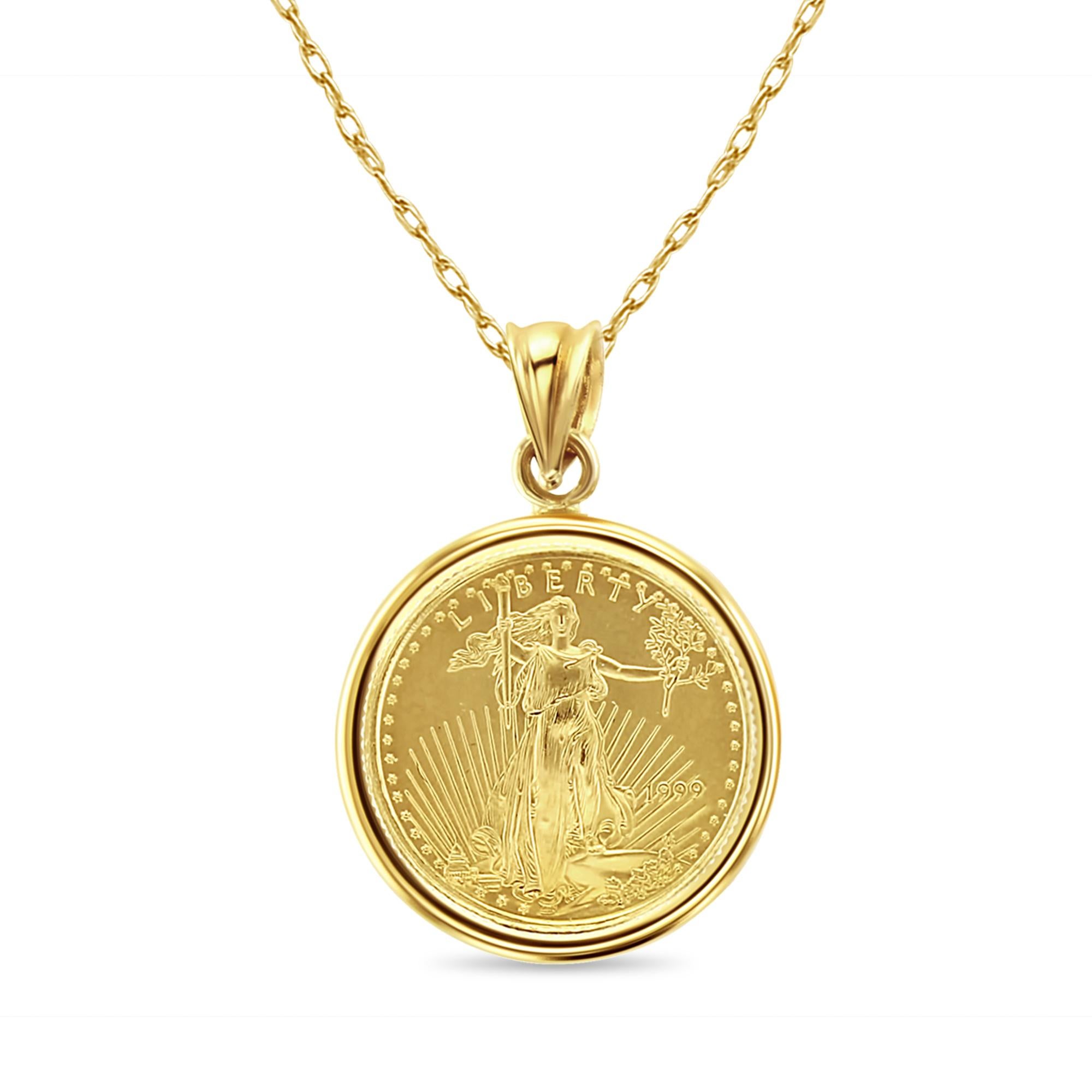 Women's or Men's 1/10OZ Lady Liberty Coin Necklace with Polished Bezel For Sale