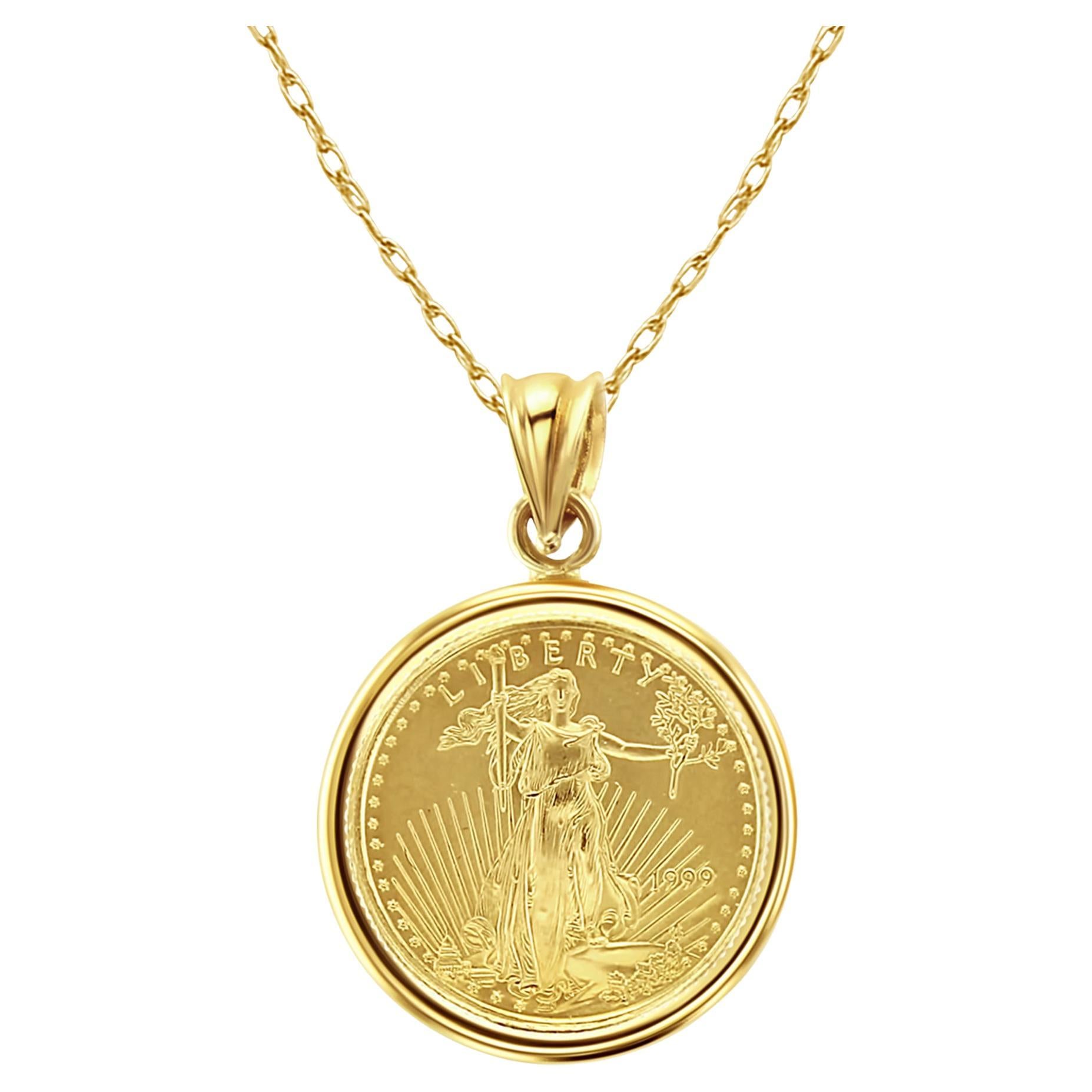 1/10OZ Lady Liberty Coin Necklace with Polished Bezel For Sale