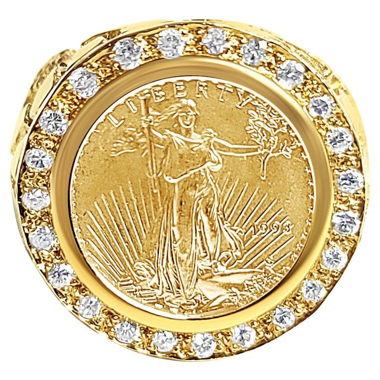 1/10OZ Lady Liberty Diamond Coin Ring with Nugget Band For Sale