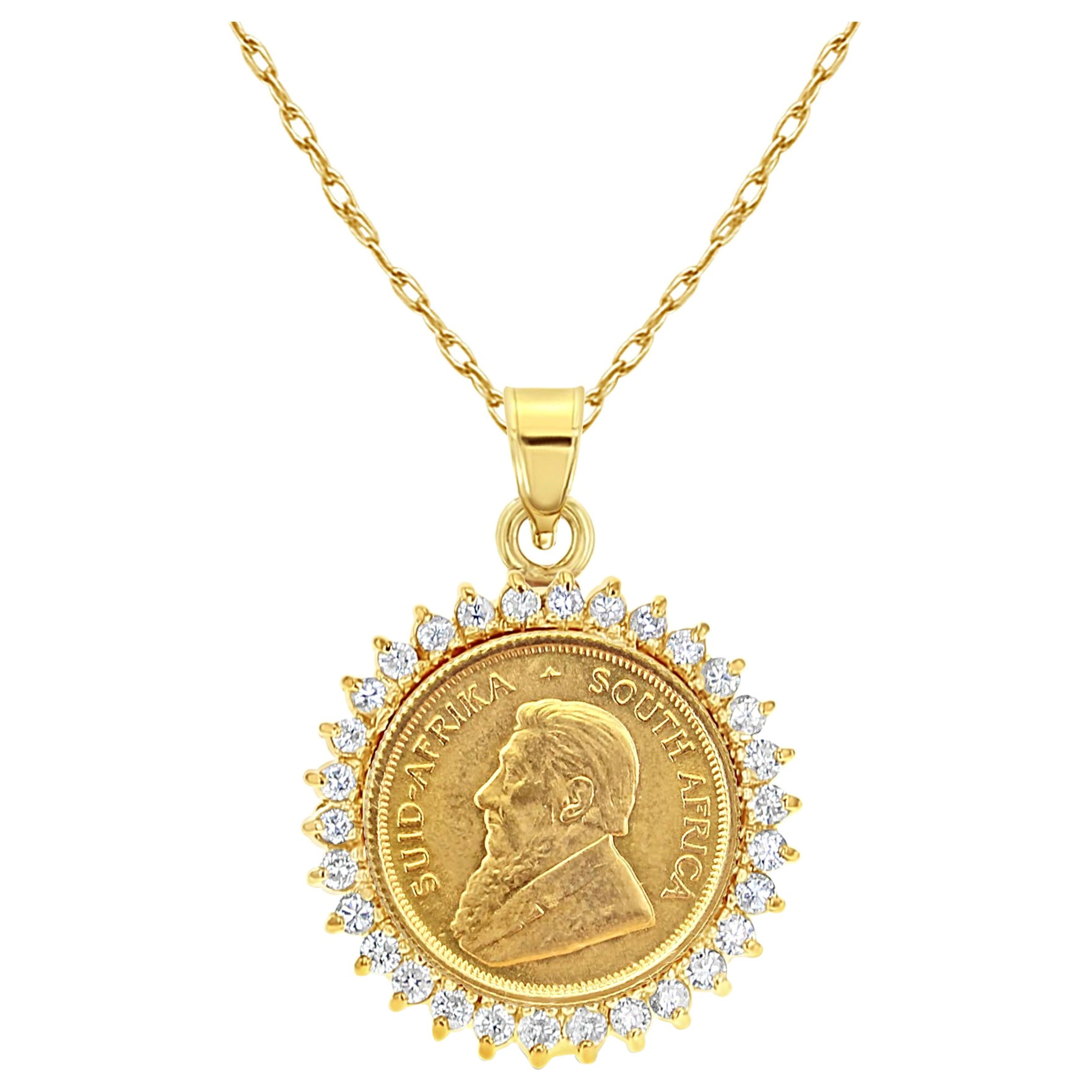 Collar de monedas sudafricanas de 1/10 onzas con halo de diamantes