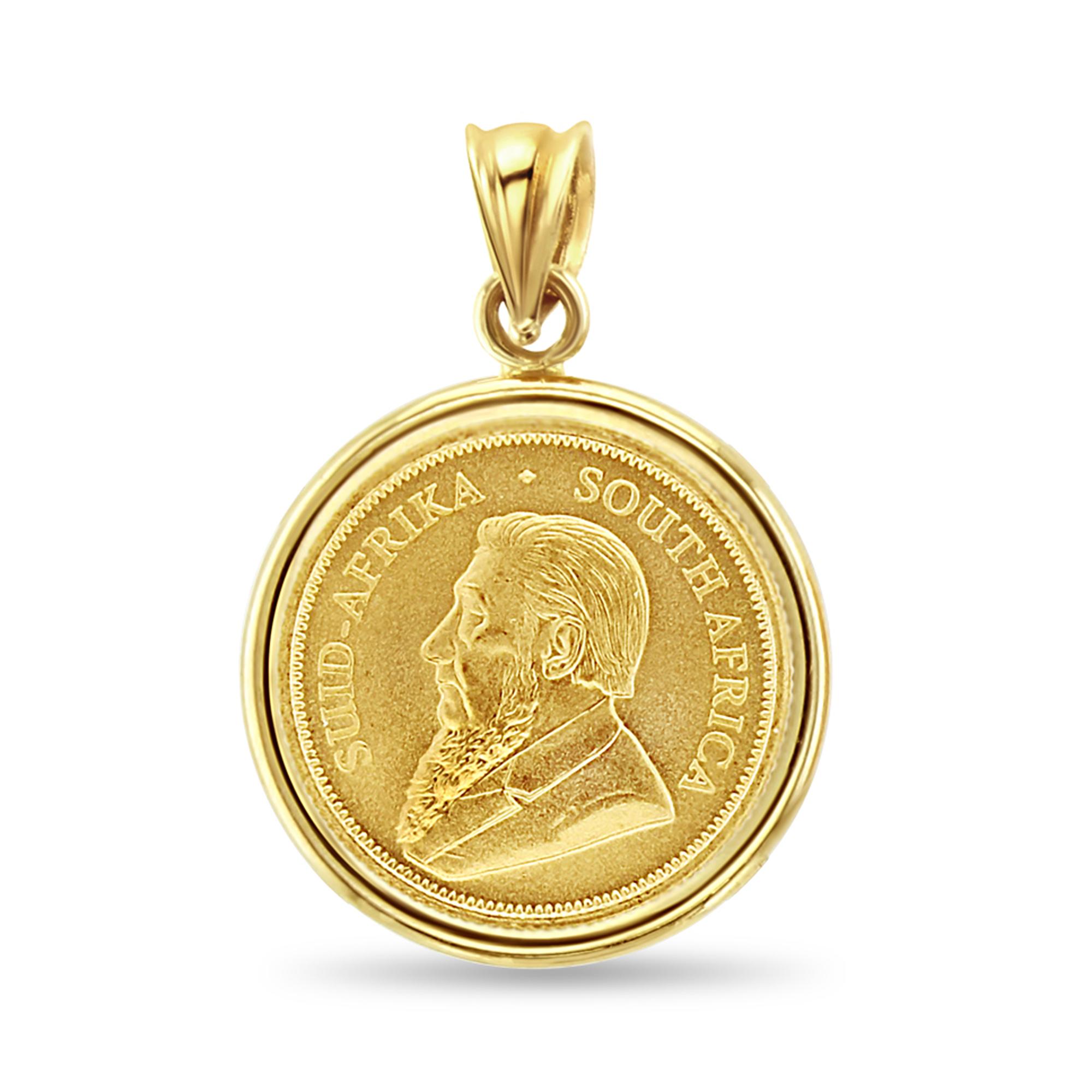 1/10OZ South African Krugerrand Gold Coin Necklace In New Condition For Sale In Sugar Land, TX
