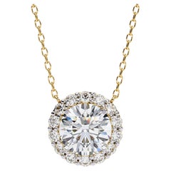 1 1/2 Ctw Halo Round Brilliant Diamond Pendant Necklace 14K Solid Gold SI GH