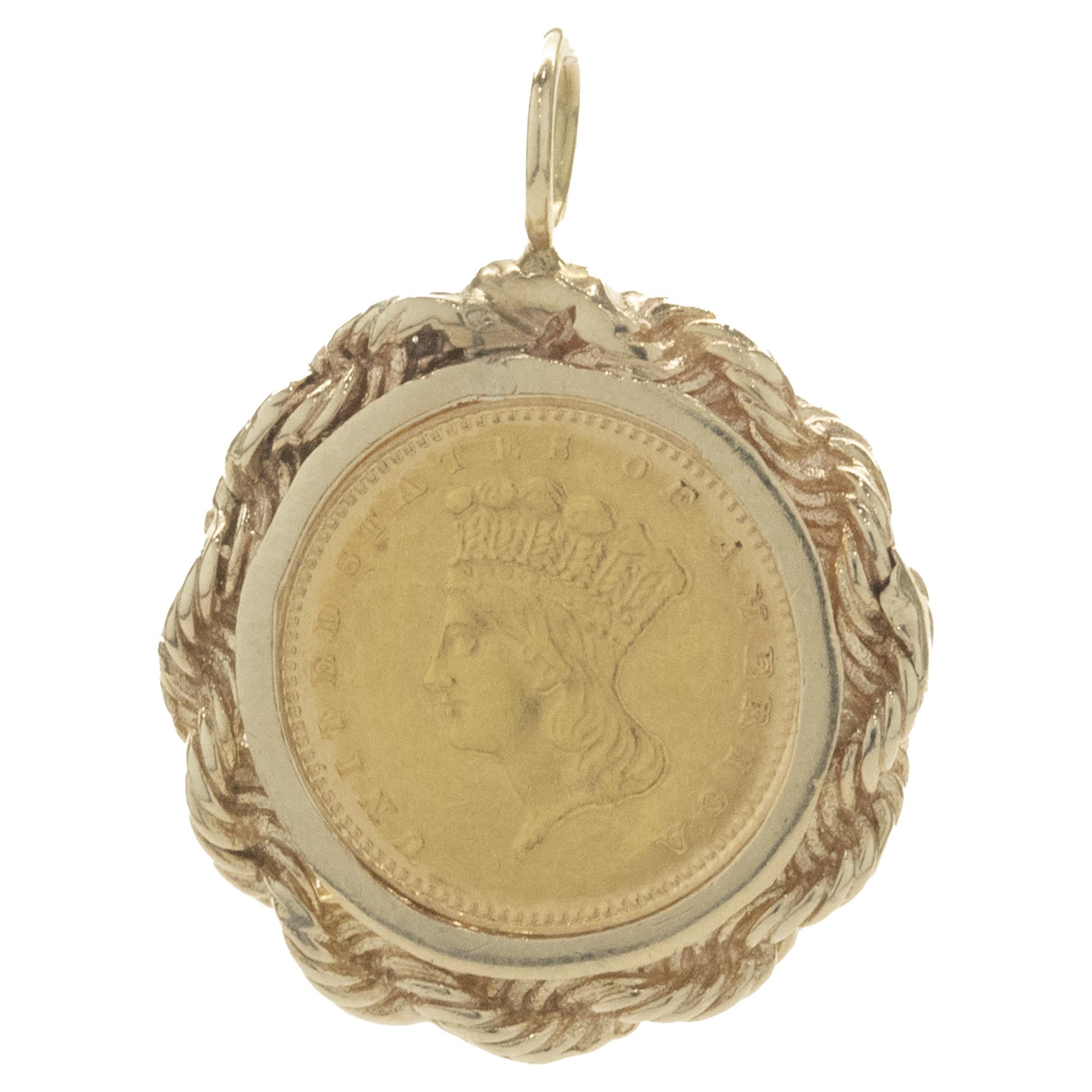 1887 U.S. Liberty Coin on 14 Karat Yellow Gold Bezel Pendant