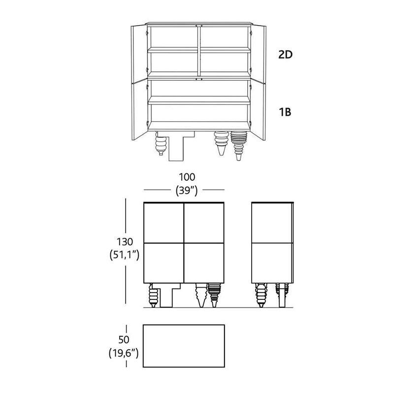 1 + 1M Mehrbein-Schrank in schwarzer glänzender Lackierung und Glasplatte (Moderne) im Angebot