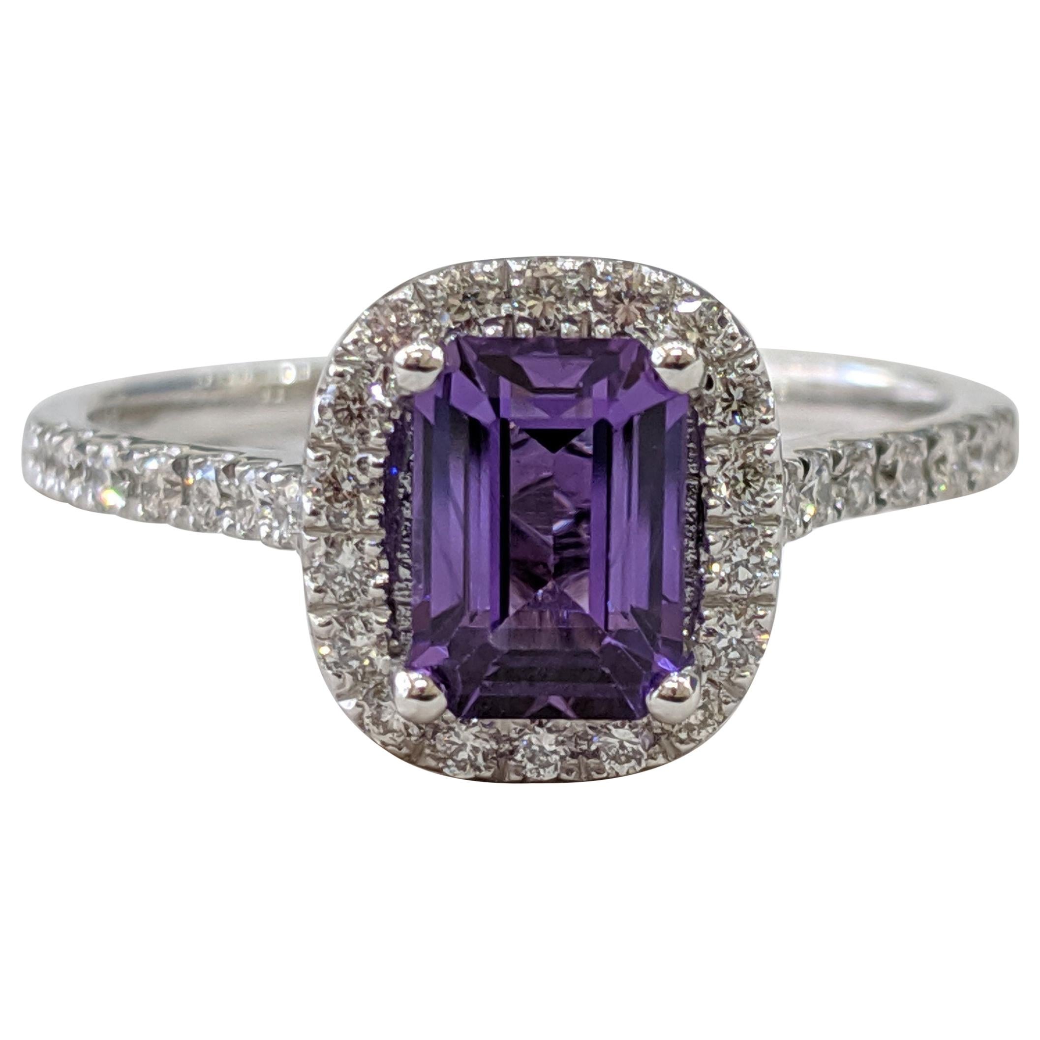 1 2/3 14 Karat White Gold Emerald Cut Violet Sapphire Engagement Ring
