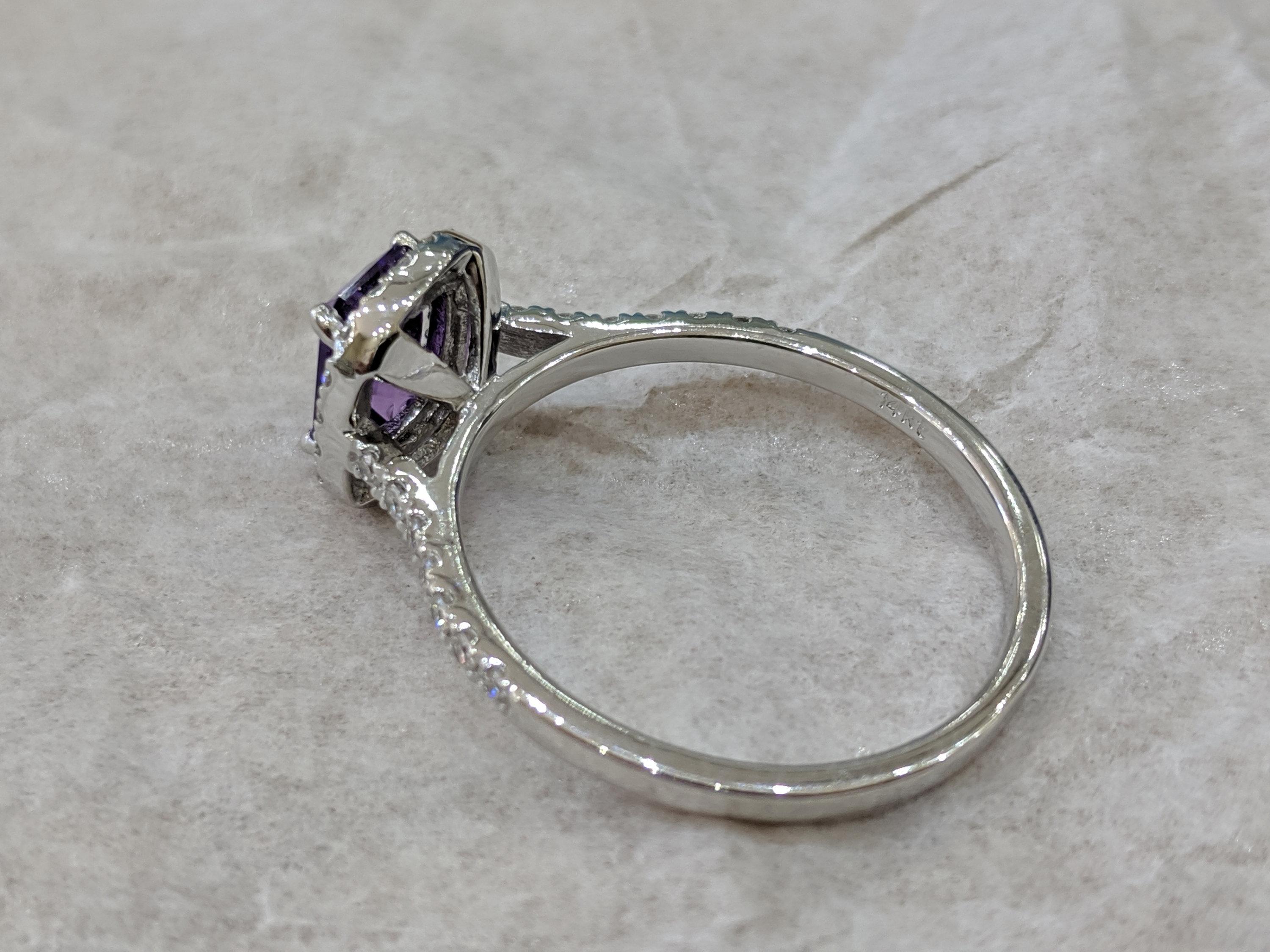 Art Deco 1 2/3 14 Karat White Gold Emerald Cut Violet Sapphire Engagement Ring