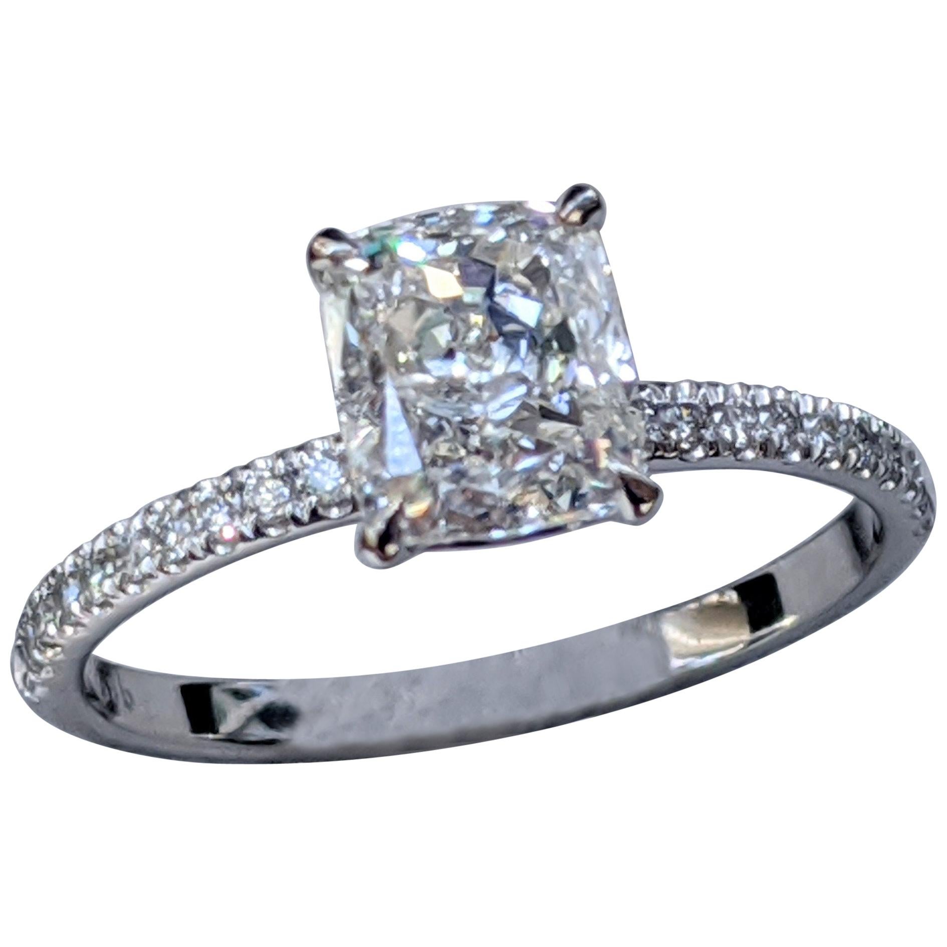 1 2/3 Carat 14 Karat White Gold Cushion Diamond Engagement Ring