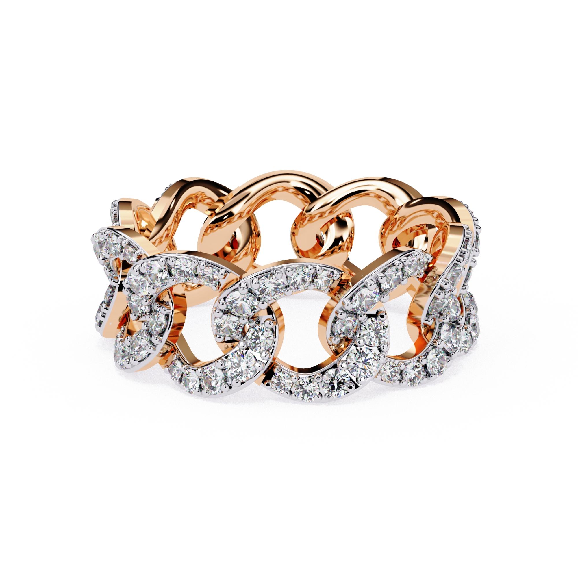 1 2/5 Ctw Cuban Link Chain Diamond Ring Full Eternity Band 14K Solid Gold SI GH For Sale 4