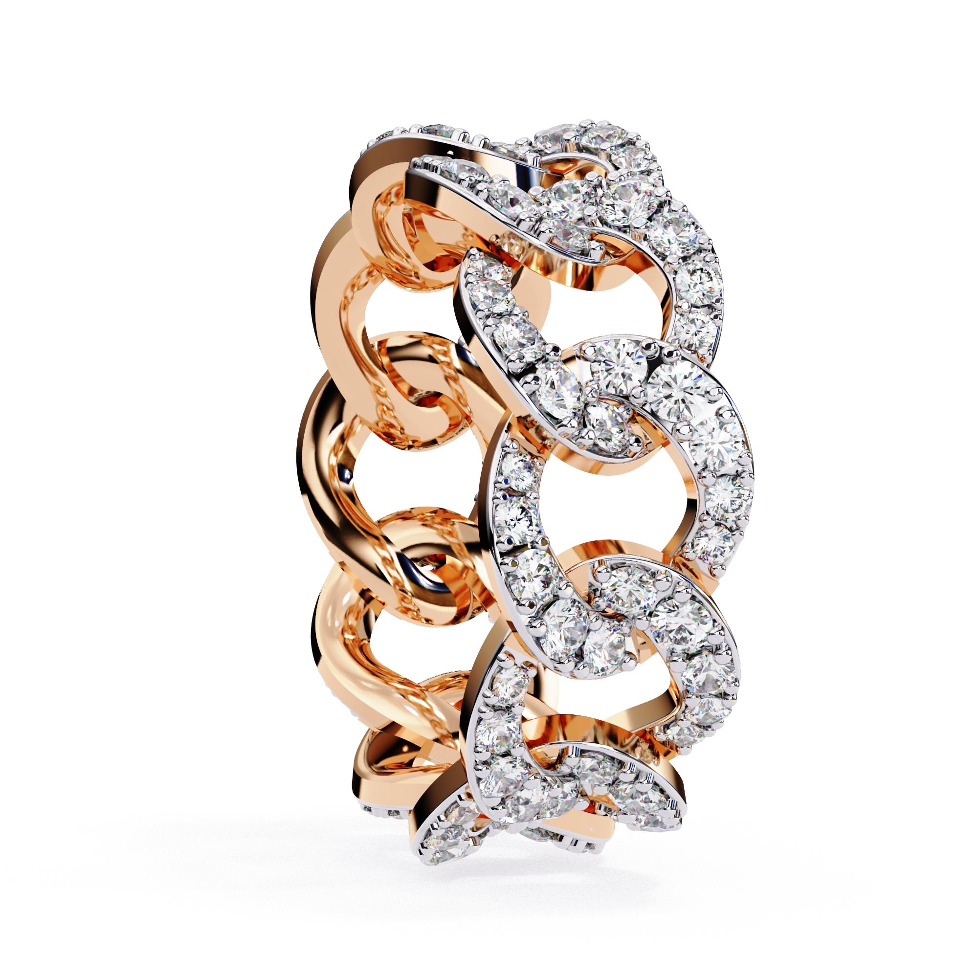 1 2/5 Ctw Cuban Link Chain Diamond Ring Full Eternity Band 14K Solid Gold SI GH For Sale 5