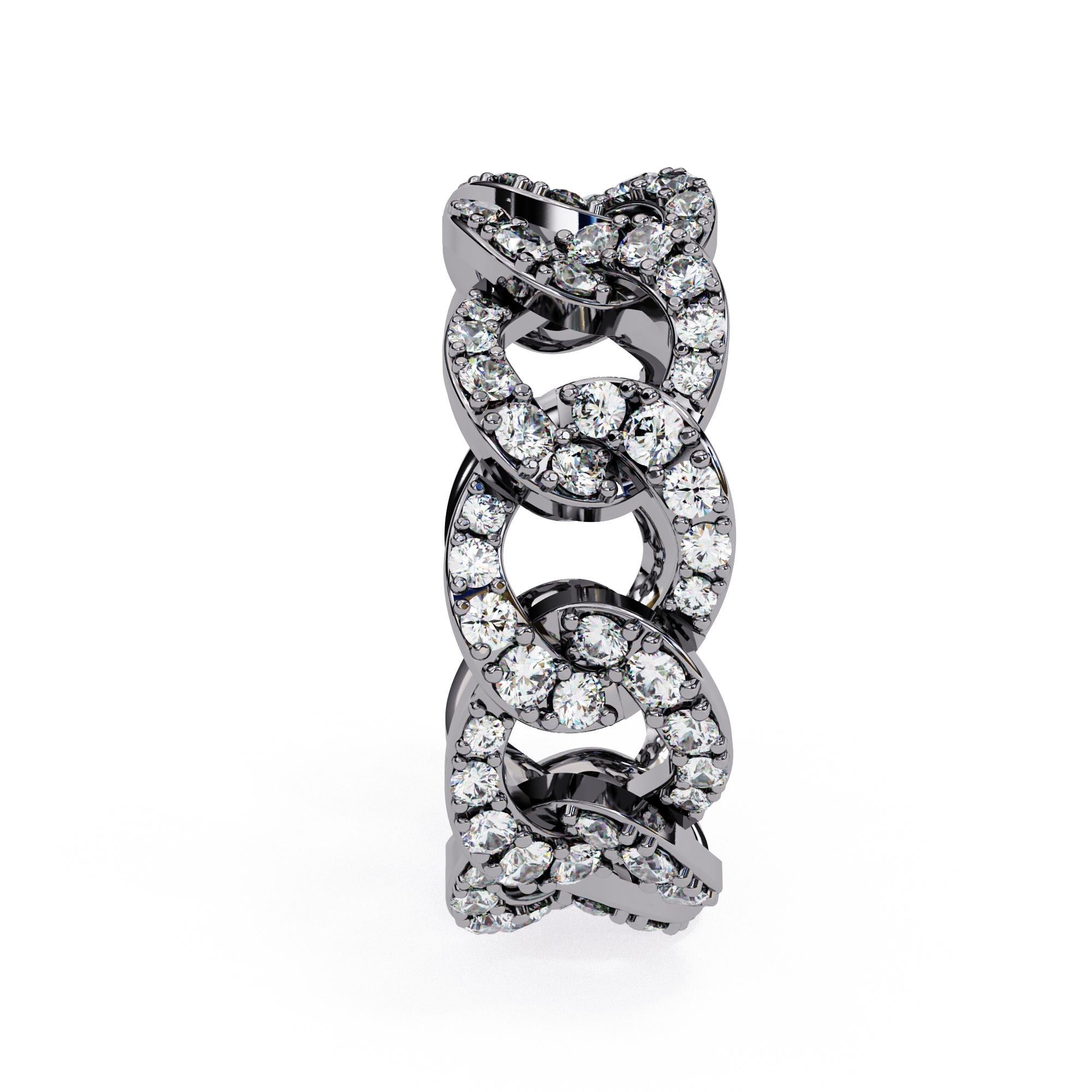 1 2/5 Ctw Cuban Link Chain Diamond Ring Full Eternity Band 14K Solid Gold SI GH For Sale 7