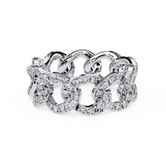 1 2/5 Ctw Cuban Link Chain Diamond Ring Full Eternity Band 14K Solid Gold SI GH
