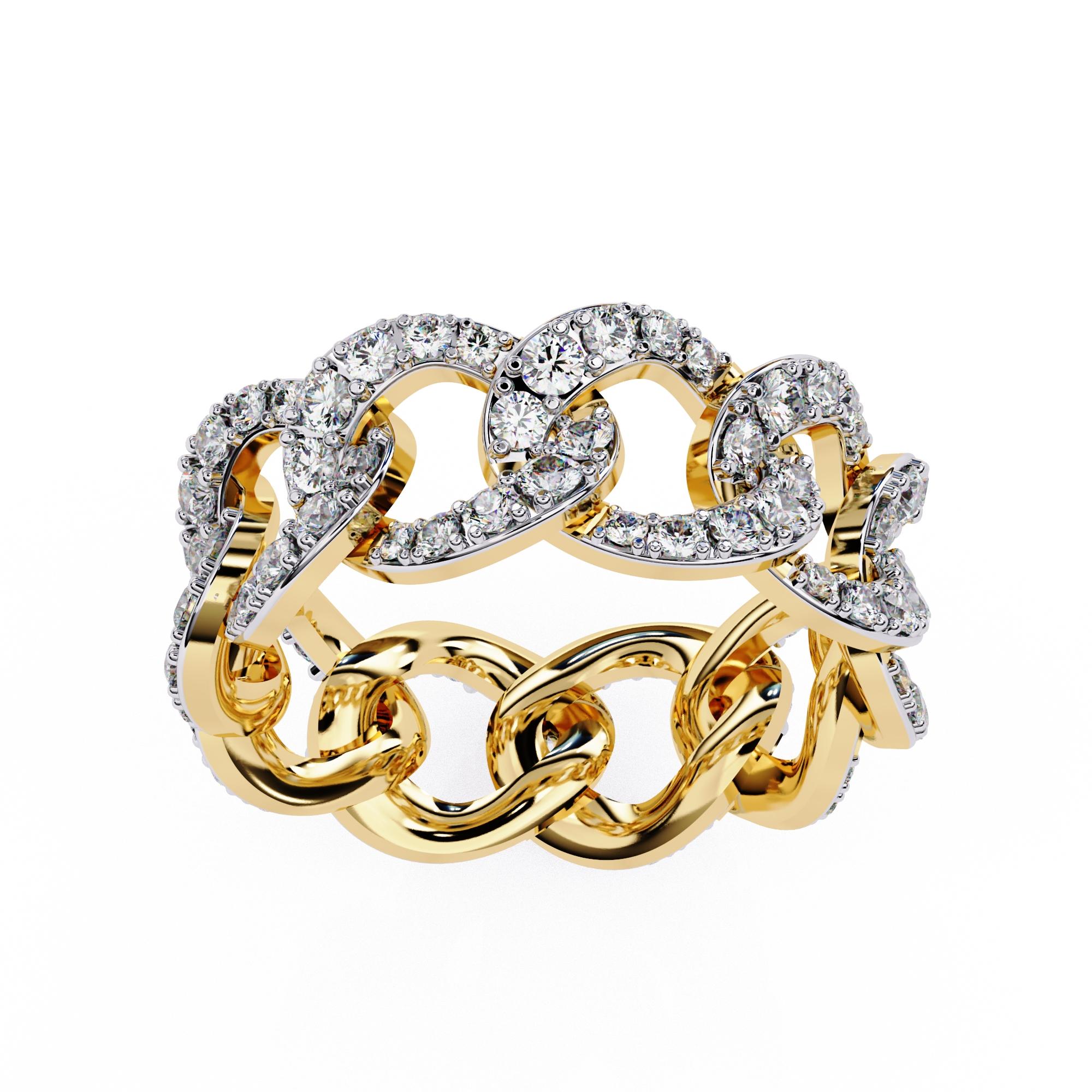 1 2/5 Ctw Cuban Link Chain Diamond Ring Full Eternity Band 14K Solid Gold SI GH In New Condition For Sale In New York, NY