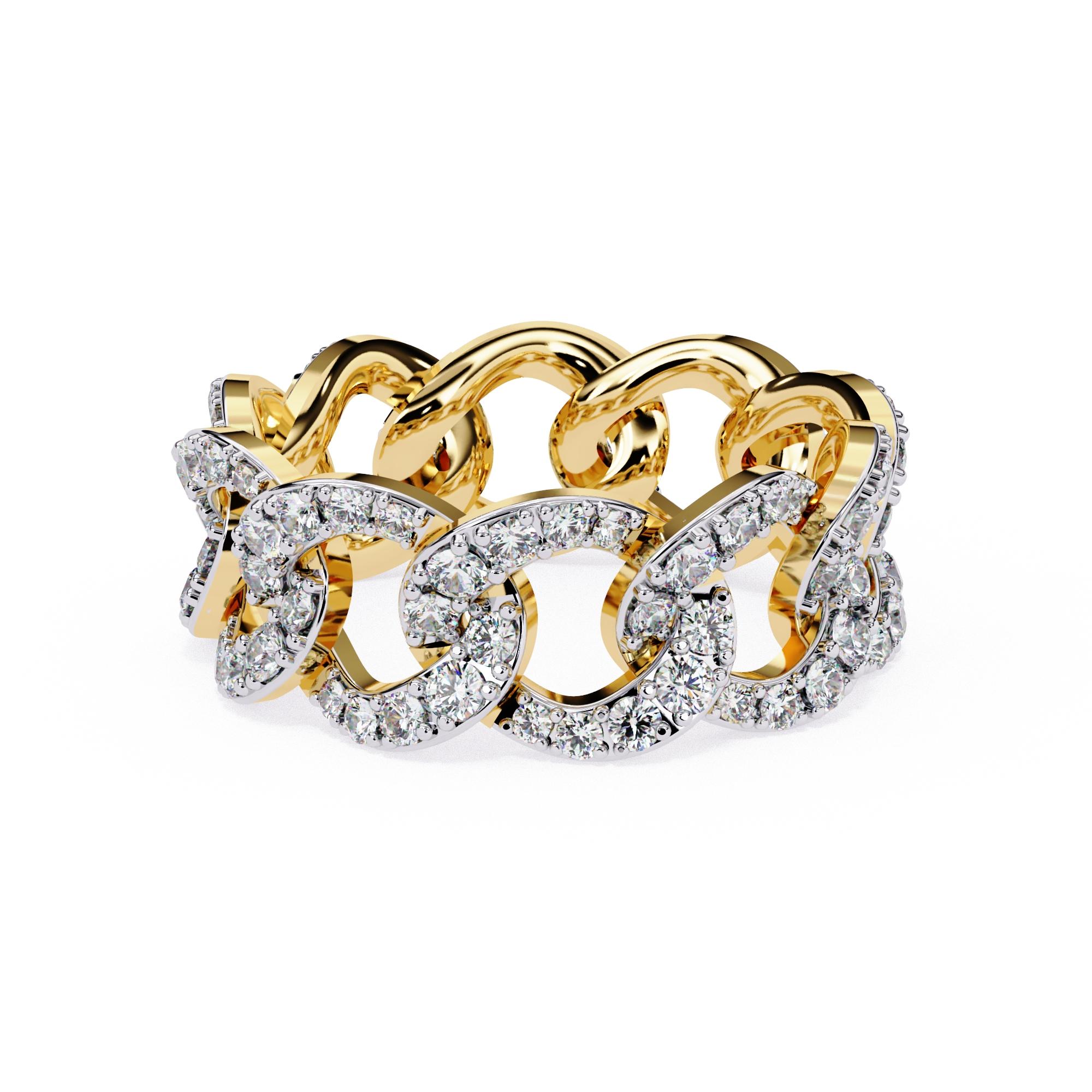 Women's or Men's 1 2/5 Ctw Cuban Link Chain Diamond Ring Full Eternity Band 14K Solid Gold SI GH For Sale
