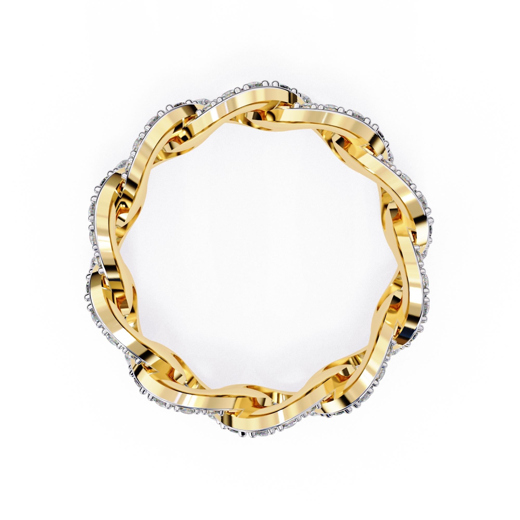 1 2/5 Ctw Cuban Link Chain Diamond Ring Full Eternity Band 14K Solid Gold SI GH For Sale 2