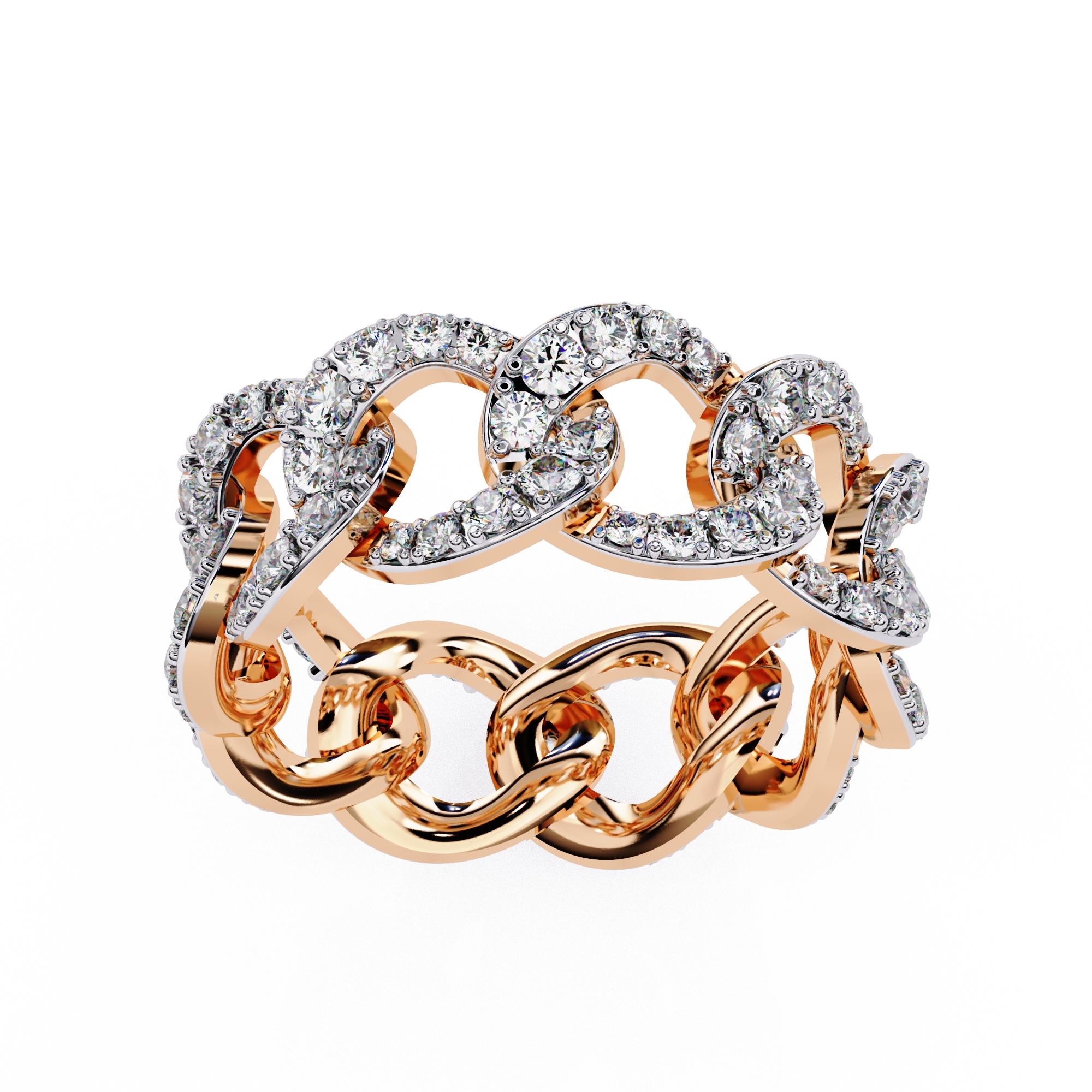 1 2/5 Ctw Cuban Link Chain Diamond Ring Full Eternity Band 14K Solid Gold SI GH For Sale 3