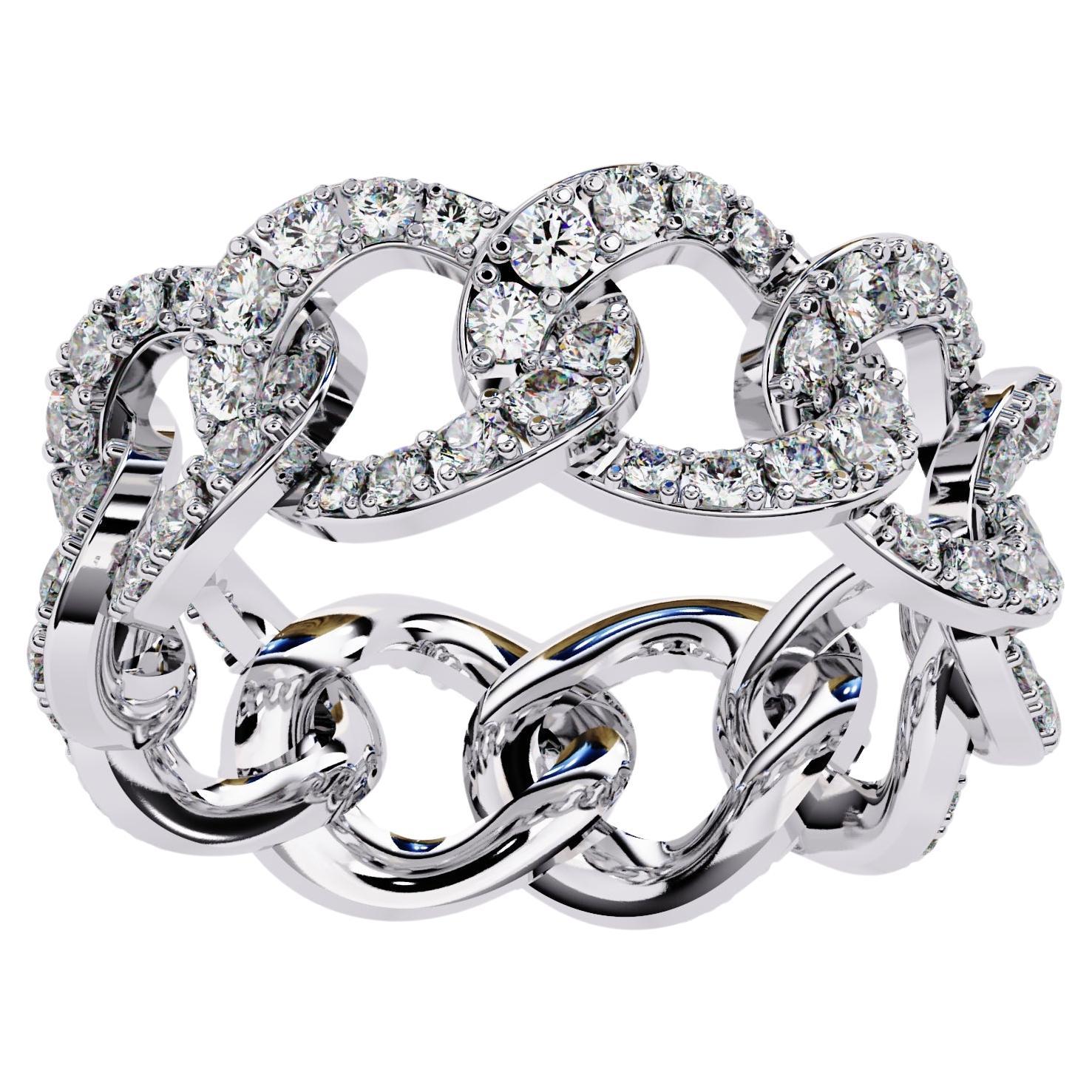 1 2/5 Ctw Cuban Link Chain Diamond Ring Full Eternity Band 14K Solid Gold SI GH