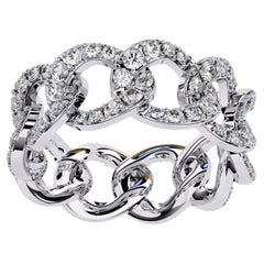 1 2/5 Ctw Cuban Link Chain Diamond Ring Full Eternity Band 14K Solid Gold SI GH