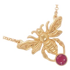 1/2 Carat '0.50 ct' Ruby Gemstone Large Gold Bee Pendant Necklace, Bee Necklace