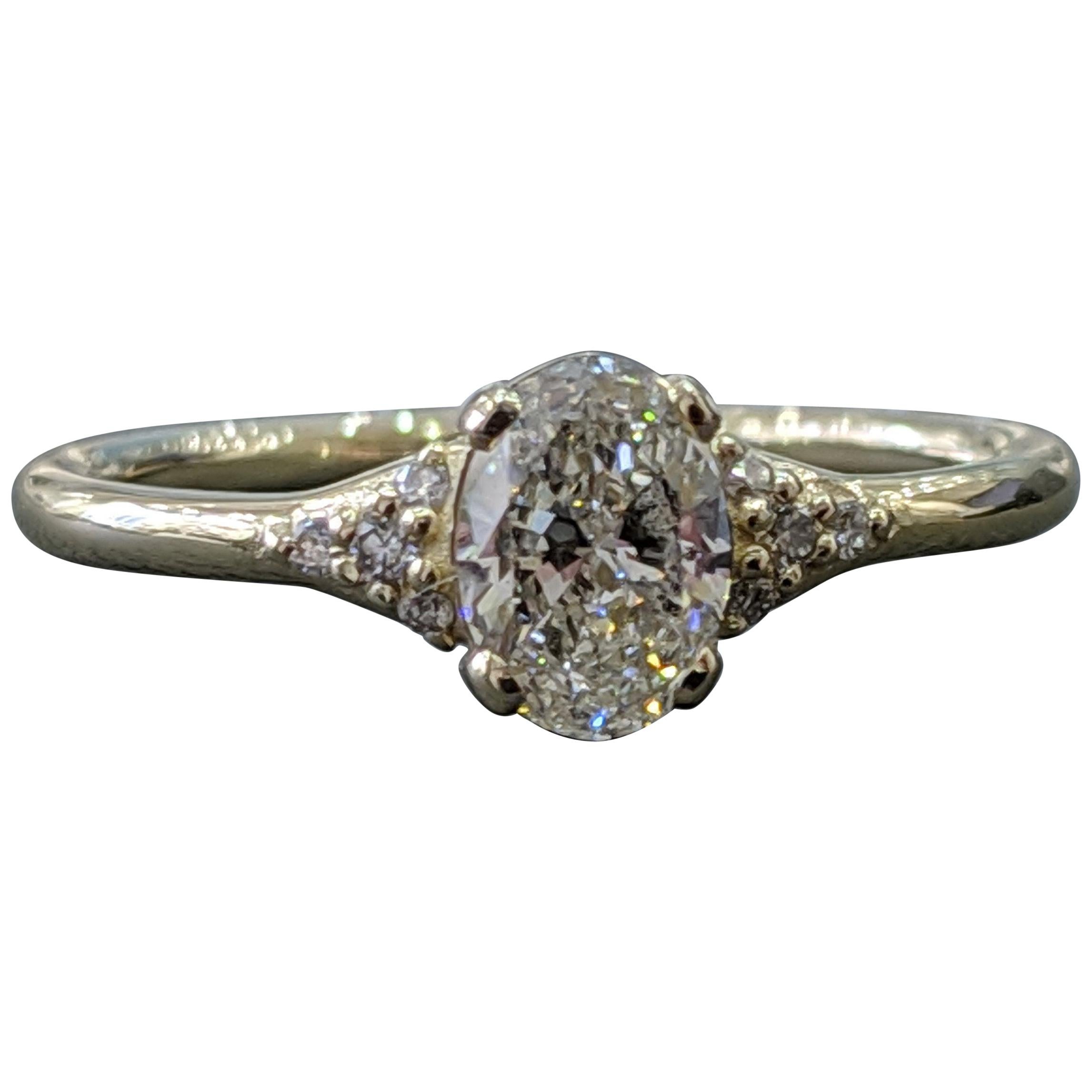 1/2 Carat 14 Karat White Gold Diamond Ring, Oval Diamond Engagement Ring