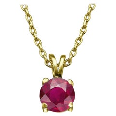 1/2 Carat 14k Yellow Gold Round Ruby Solitaire Necklace, Ruby Pendant Necklace