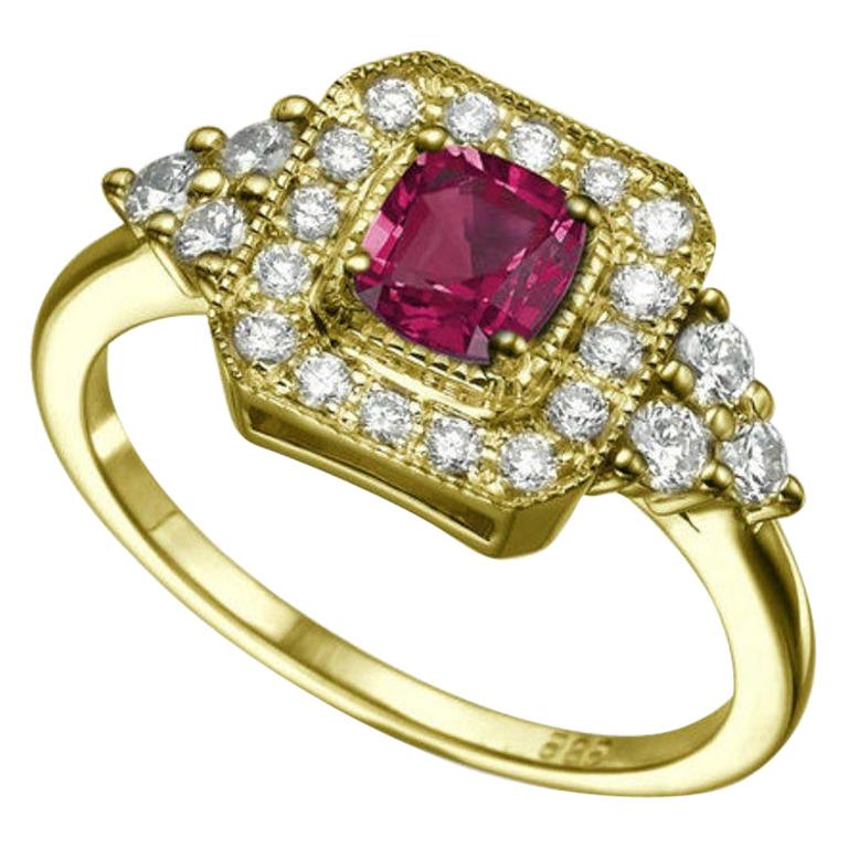 1/2 Carat 18 Karat Yellow Gold Cushion Ruby Art Deco Style Engagement Ring