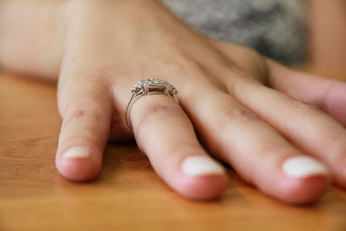 1/2 Carat 18 Karat White Gold Art Deco Style Princess Diamond Engagement Ring In New Condition In Ramat Gan, IL