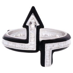 1/2 Carat Baguette Diamond Arrow Ring 14k White Gold Fine Black Enamel Jewelry