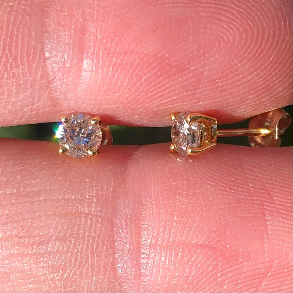 1/2 Karat Ct 2 echte natürliche Diamant-Ohrstecker, runder Solitär 14k Gold im Zustand „Neu“ im Angebot in New York, NY