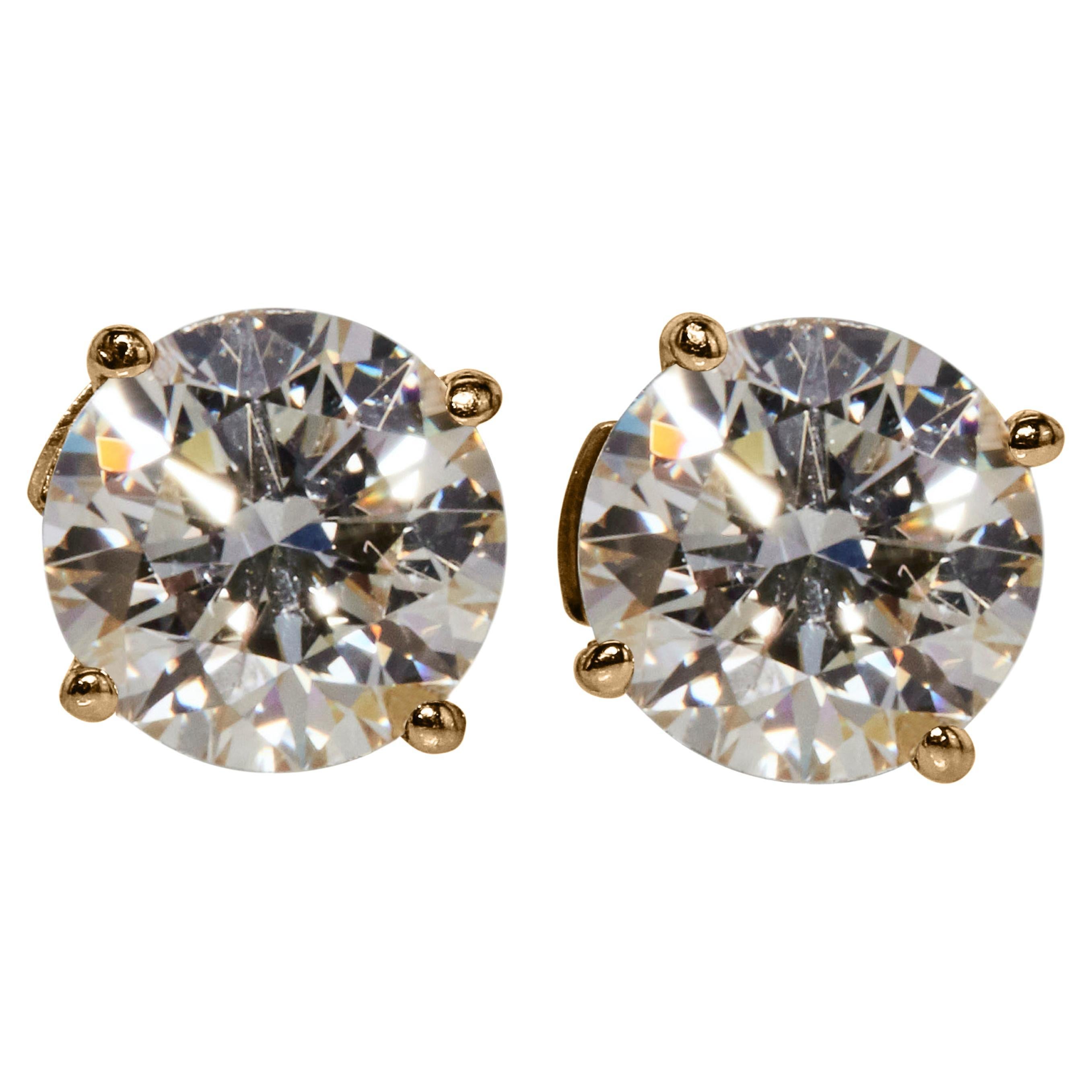 Clous d'oreilles solitaires ronds en or 14 carats avec 2 véritables diamants naturels de 1/2 carat