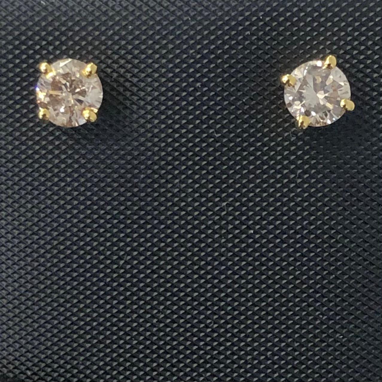 Round Cut 3/5 Carat Ct Natural Real Solitaire Diamond Stud Earrings 14k Yellow Gold For Sale