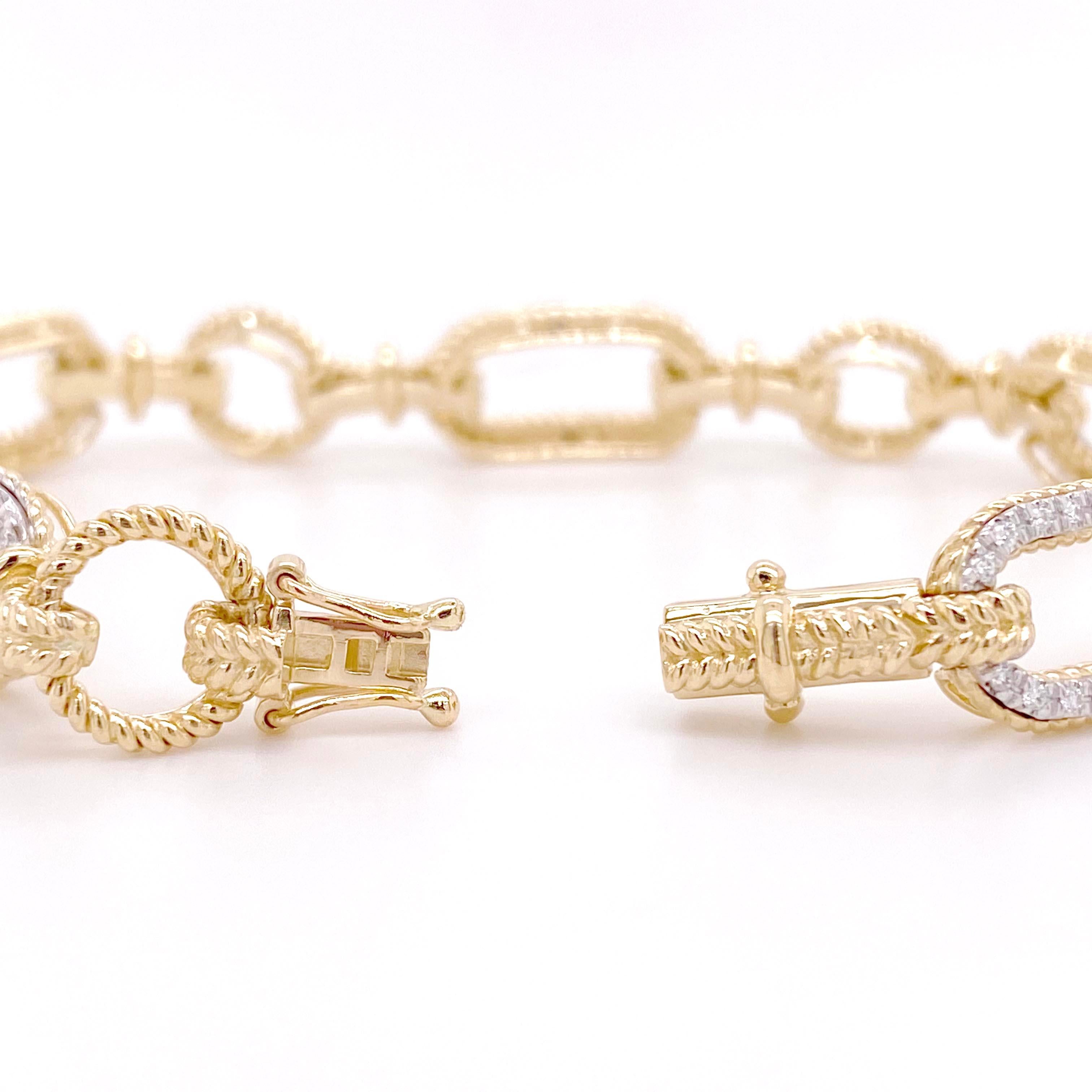 Contemporary 1/2 Carat Diamond Bracelet 14K Yellow & White Gold Alternating Diamond Links For Sale