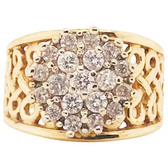 1/2 Carat Diamond Cluster Engagement Ring 14 Karat Gold Filigree Truglo Design