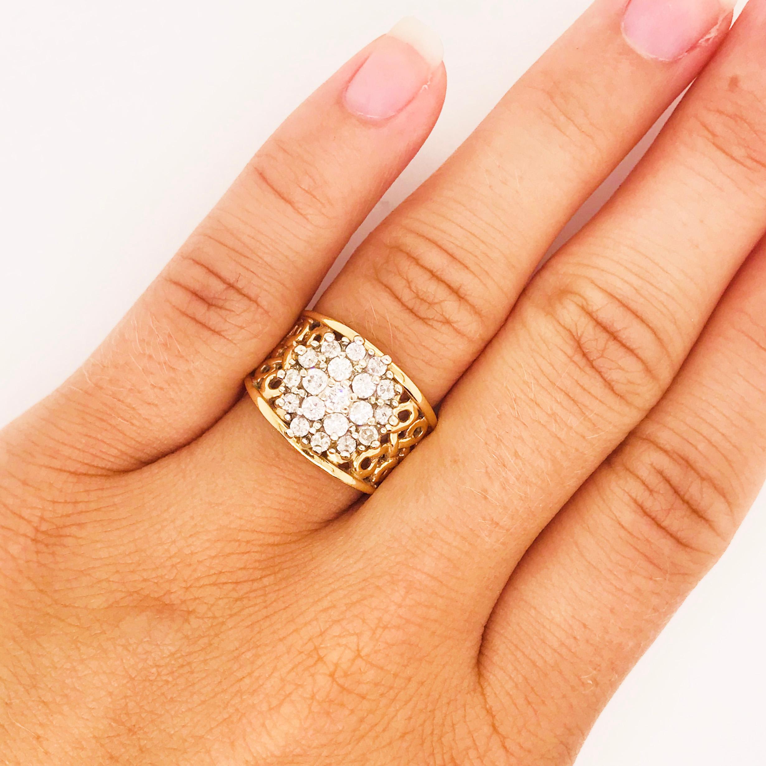 Designer Truglo diamond cluster ring with 1/2 carat of round brilliant diamonds! This stunning ring has a very special design. The top of the ring is a diamond cluster made of three layers of round brilliant diamonds set in a perfect round cluster